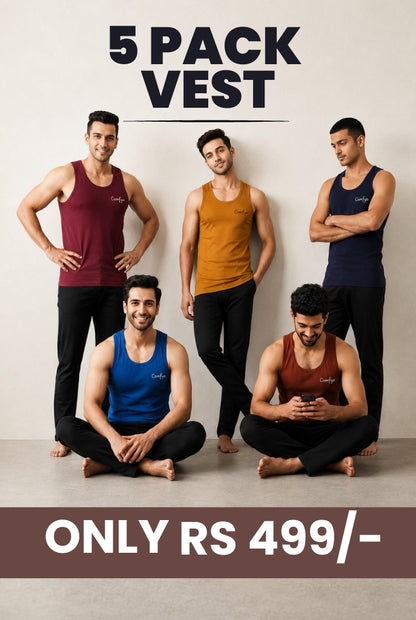 Comfyo Men's Premium Cotton Vest – Pack of 5