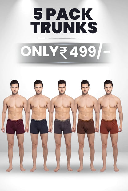 Comfyo Men's Premium Cotton Trunks – Pack of 5