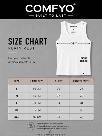 Comfyo Men's Premium Cotton Vest – White – Pack of 5